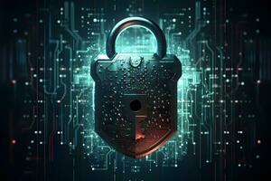 a padlock on a computer background. generative ai photo