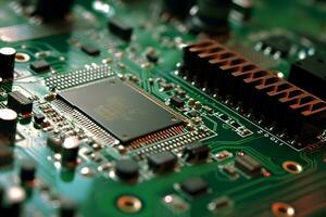 a close up of a computer motherboard. generative ai photo