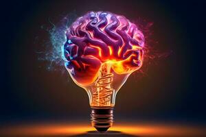 an image of a light bulb with a brain inside. generative ai photo