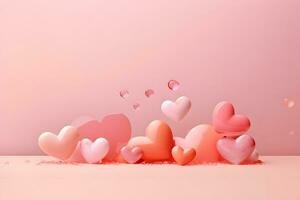 many pink hearts on a pink background. Generative AI photo