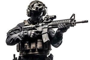 a man in military gear holding a gun. Generative AI photo