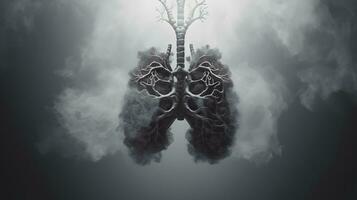 Campaign for quitting smoking. smoke in the lungs when smoking. air pollution. lung cancer. Generative AI photo
