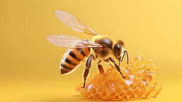 a bee is sitting on a honeycomb. Generative AI photo