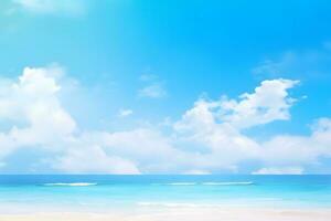 a beach with a blue sky and white clouds. Generative AI photo