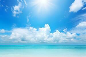 tropical beach with blue sky and clouds. Generative AI photo