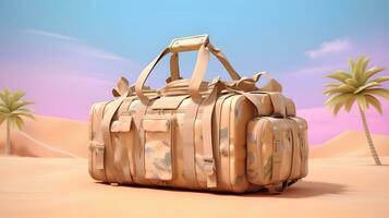 Old suitcase. Camouflage pattern. Desert background. generative ai photo