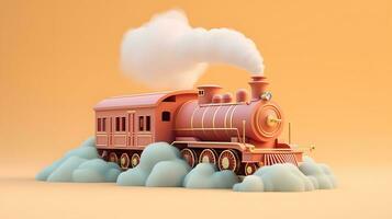 tren modelo 3d. el locomotora emitiendo fumar. generativo ai foto