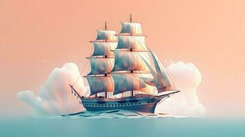 Barque ship. on the sea background. generative ai photo