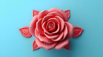 pink rose 3d. Valentine's Day decoration. on light blue background. generative ai photo