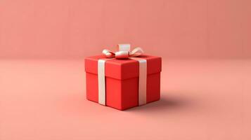 Red gift box with pink ribbon bow. Christmas. New year and sale event concept. on pink pastel background. generative ai photo