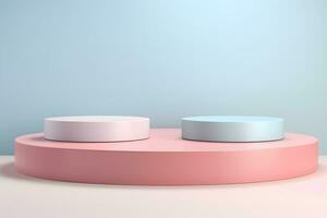 Display product pastel podiums. pastel Light background. product presentation. generative ai photo