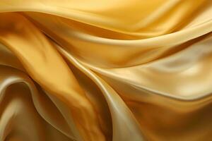 gold silk fabric background with folds. Generative AI photo