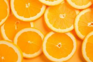 orange slices on a yellow background. Generative AI photo