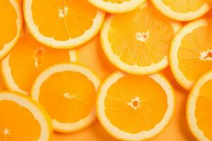 orange slices on a yellow background. Generative AI photo