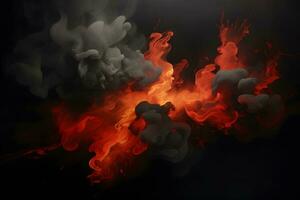 a painting of smoke and fire on a black background. Generative AI photo