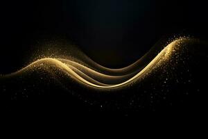 golden wave on black background. Generative AI photo