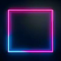 neon square frame with glowing neon light on dark background. Generative AI photo