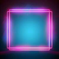 neon frame with pink and blue lights on a dark background. Generative AI photo