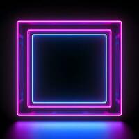 neon square frame with glowing neon lights. Generative AI photo