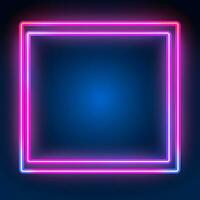 neon square frame with glowing neon lights on dark background. Generative AI photo