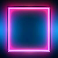 neon square frame with blue and pink lights. Generative AI photo