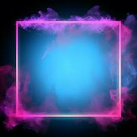 neon pink and blue smoke frame on black background. Generative AI photo