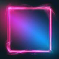 neon square frame with smoke on dark background. Generative AI photo