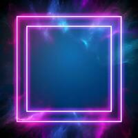 neon frame with blue and pink light on black background. Generative AI photo