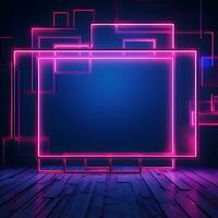 neon pink square frame on dark background. Generative AI photo