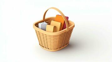 a basket with books and other items in it. Generative AI photo