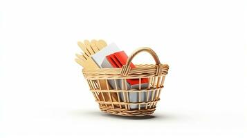 a basket with a knife, fork and spoon. Generative AI photo