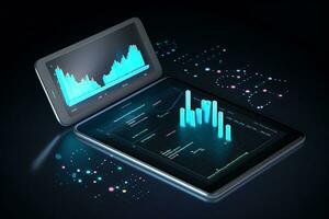 tablet pc with graph and bar chart on it. Generative AI photo