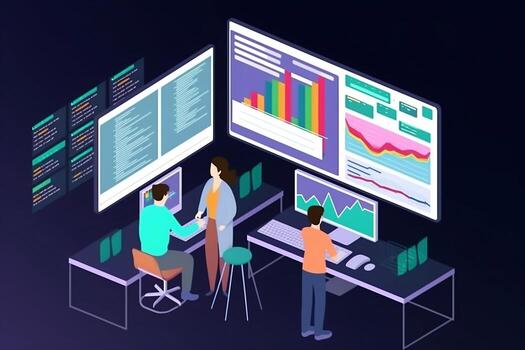 people working on a computer with graphs and charts. Generative AI photo