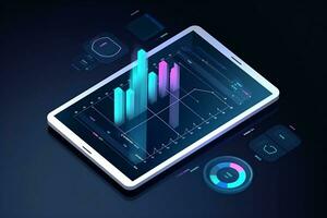 an illustration of a tablet with a graph on it. Generative AI photo