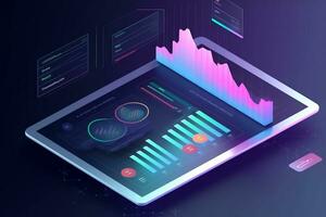 an illustration of a tablet with graphs and charts. Generative AI photo