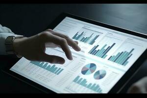 a person is using a tablet with a graph on it. Generative AI photo