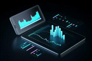 tablet with a graph on it and a tablet with a graph on it. Generative AI photo