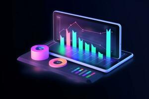 an illustration of a laptop with a graph on it. Generative AI photo