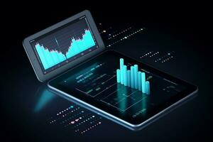 an illustration of a tablet with a graph on it. Generative AI photo