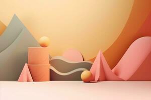 3d rendering of a mountain range with a pink and orange background. Generative AI photo