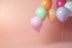 colorful balloons on a pink background. Generative AI photo