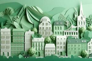 paper art of a city with trees and buildings. Generative AI photo