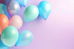 colorful balloons on a purple background. Generative AI photo