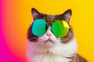 a cat wearing sunglasses on a colorful background. Generative AI photo