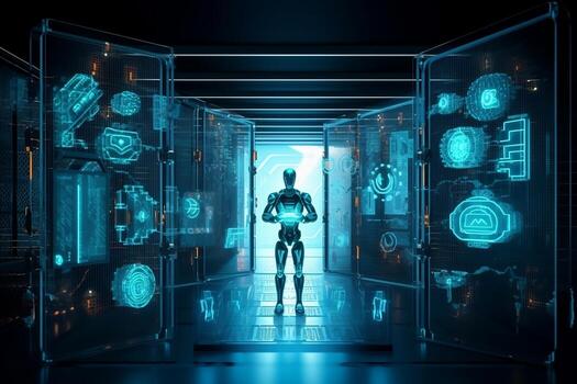a man standing in front of a futuristic looking door. Generative AI photo