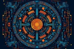 a circular design with a blue and orange color scheme. Generative AI photo