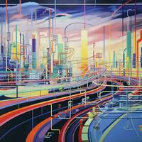 Industrial landscape with oil refinery. Generative AI photo