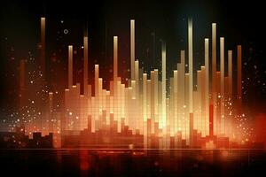 abstract city skyline with glowing lights and red and orange colors. Generative AI photo
