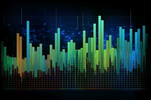 abstract bar chart with colorful bars on a dark background. Generative AI photo