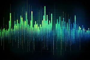 a digital sound wave background with green and blue bars. Generative AI photo